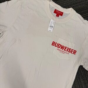 Budweiser Anheuser Busch St Louis‎ Logo Pocket Graphic T-Shirt Mens Large White